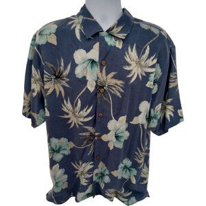 TOMMY BAHAMA Men's Blue Floral 100% Silk Hawaiian Shirt Medium All Over Print